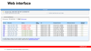 Web interface




21   Copyright © 2012, Oracle and/or its affiliates. All rights reserved.
 