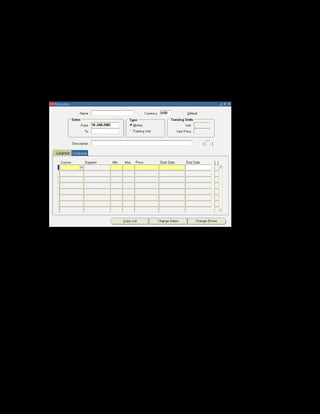 Copyright © Oracle, 2007. All rights reserved.
Pricing and Finance
Chapter 14 - Page 8
Solution - Defining a Customer-Based Price List
Defining a Customer-Based Price List
1. Using your US Learning Management Administrator responsibility, navigate to the Price
Lists window:
• (N) Finance > Price Lists
2. Enter xxPrice List – Customer in the Name field.
3. The currency is USD by default.
4. Select the Default check box.
5. Enter 20-Jan-2005 in the Start date field.
6. Make sure the Customer tab is selected.
7. Select the xxCultural Awareness course from the Course list.
8. Enter the minimum number of delegates as 1 and maximum number as 4.
9. As the number of delegates is in the range 1 to 4, enter 2000 as the Price.
10. Save your work.
11. Repeat steps 8 to 10 to enter the remaining price brackets.
 