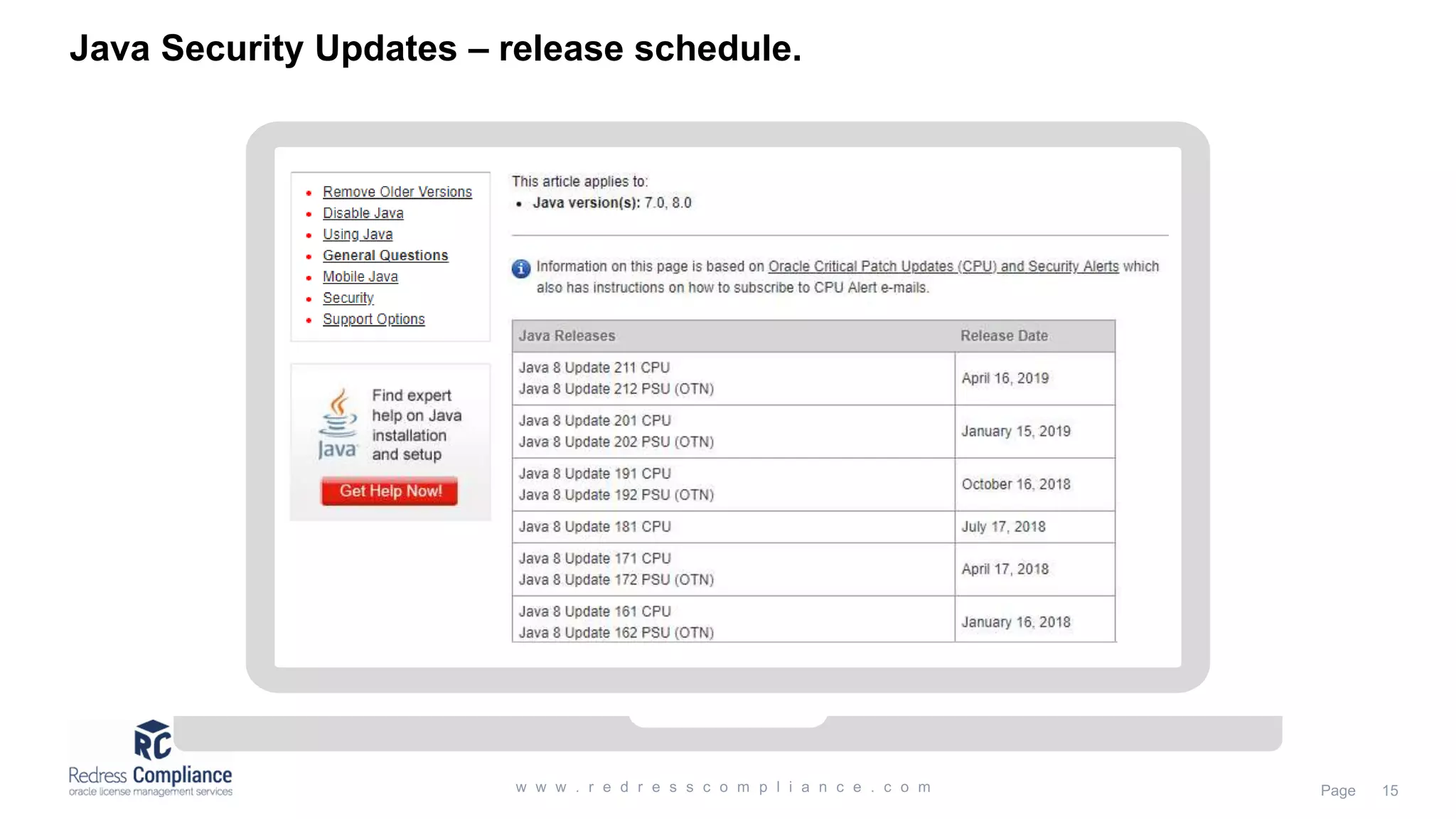 Java Security Updates – release schedule. 