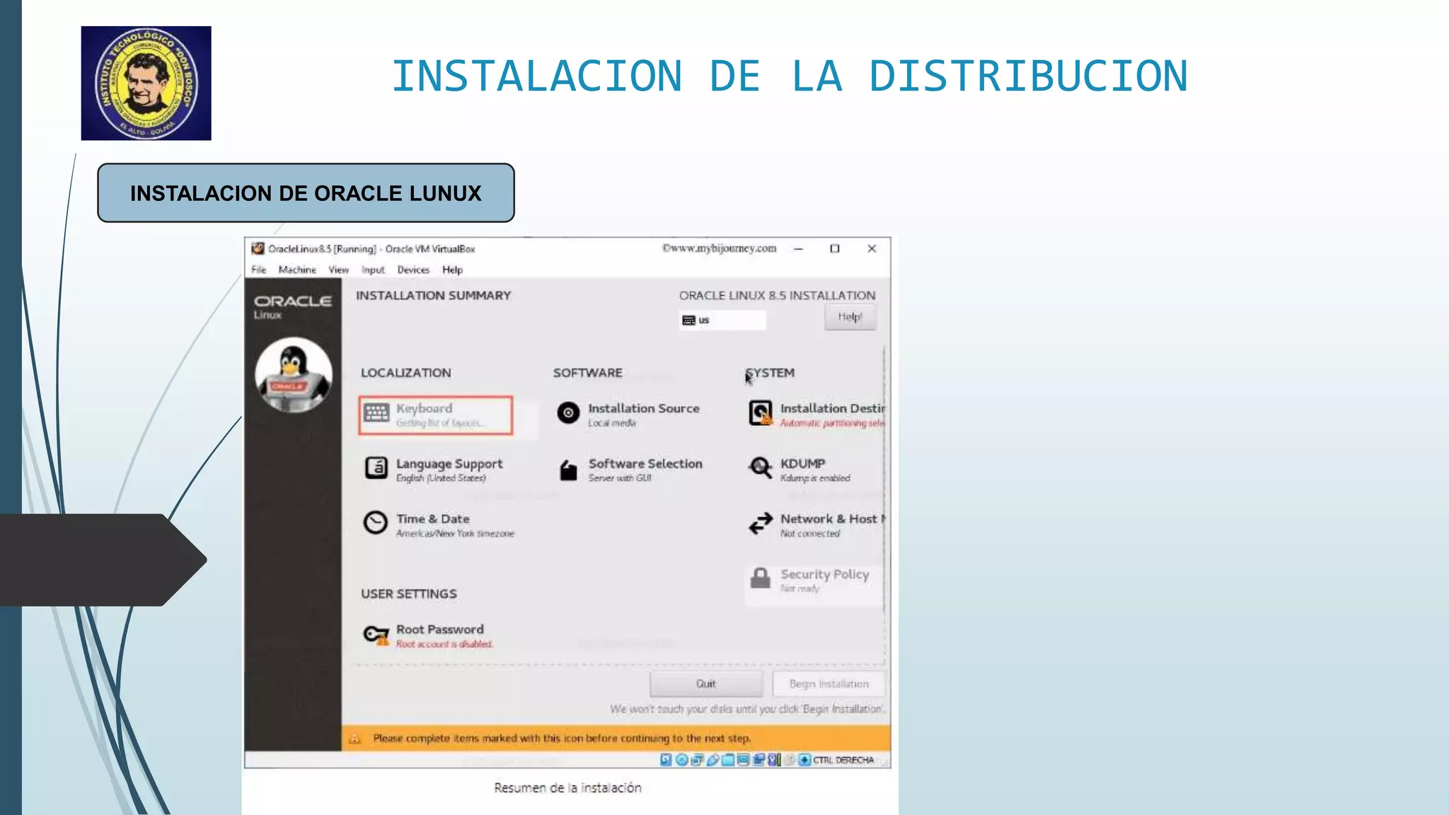 INSTALACION DE LA DISTRIBUCION
INSTALACION DE ORACLE LUNUX
 