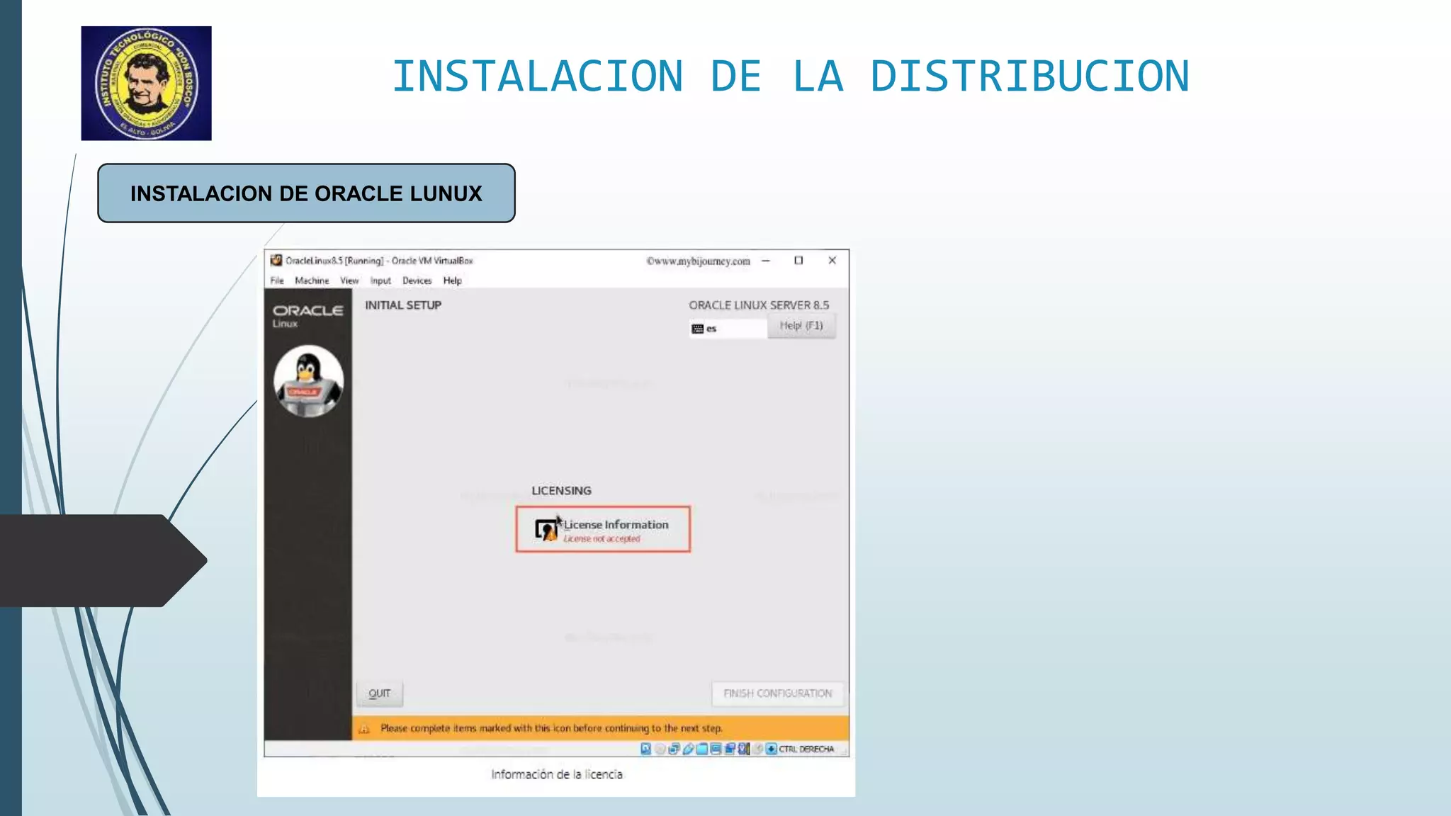 INSTALACION DE LA DISTRIBUCION
INSTALACION DE ORACLE LUNUX
 