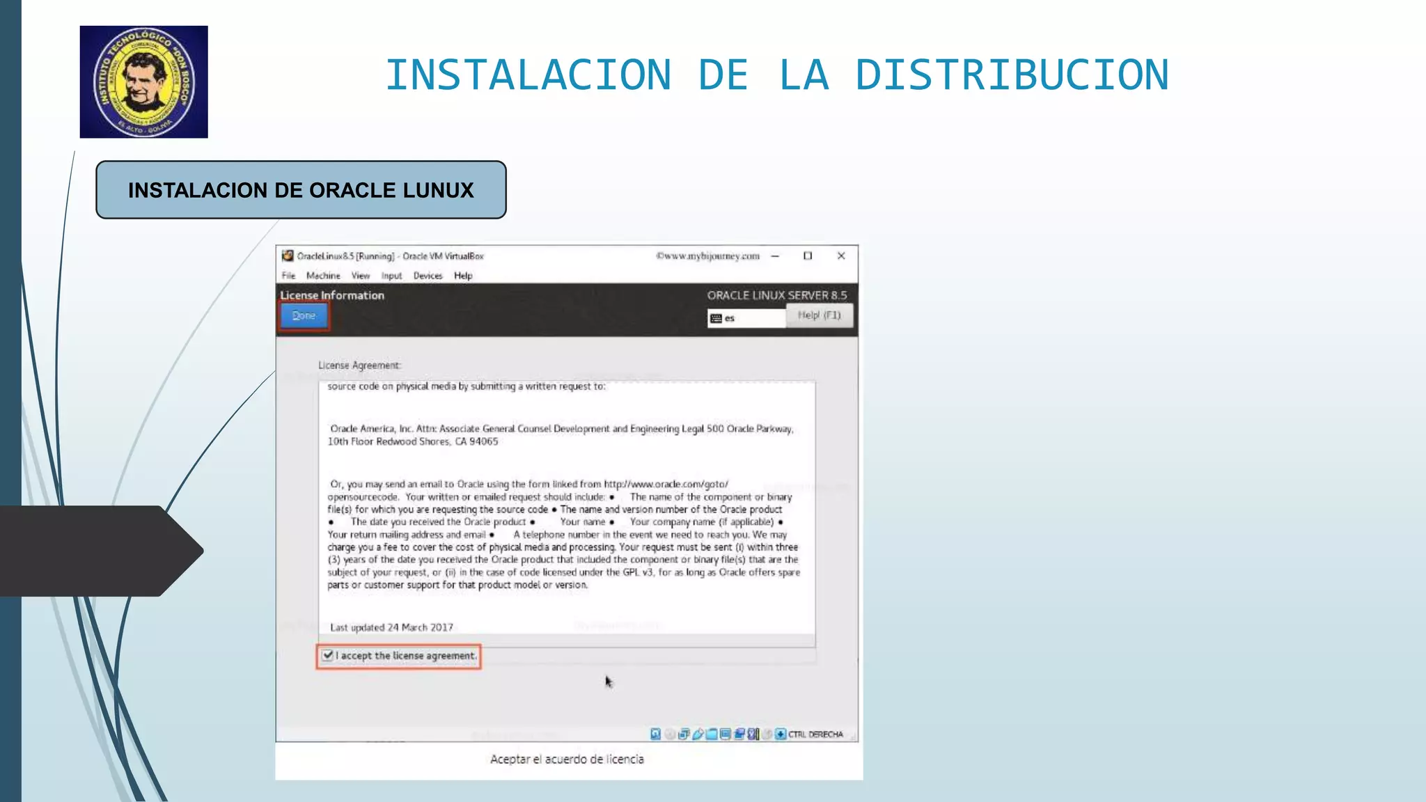 INSTALACION DE LA DISTRIBUCION
INSTALACION DE ORACLE LUNUX
 