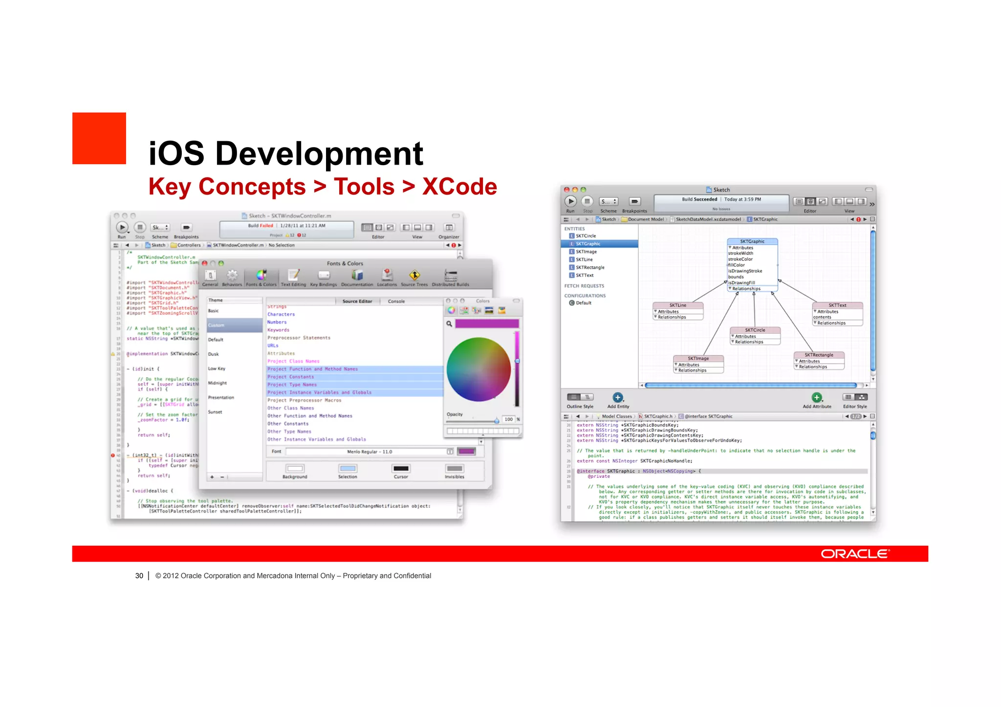 iOS Development
     Key Concepts > Tools > XCode




30   |   © 2012 Oracle Corporation and Mercadona Internal Only – Proprietary and Confidential
 