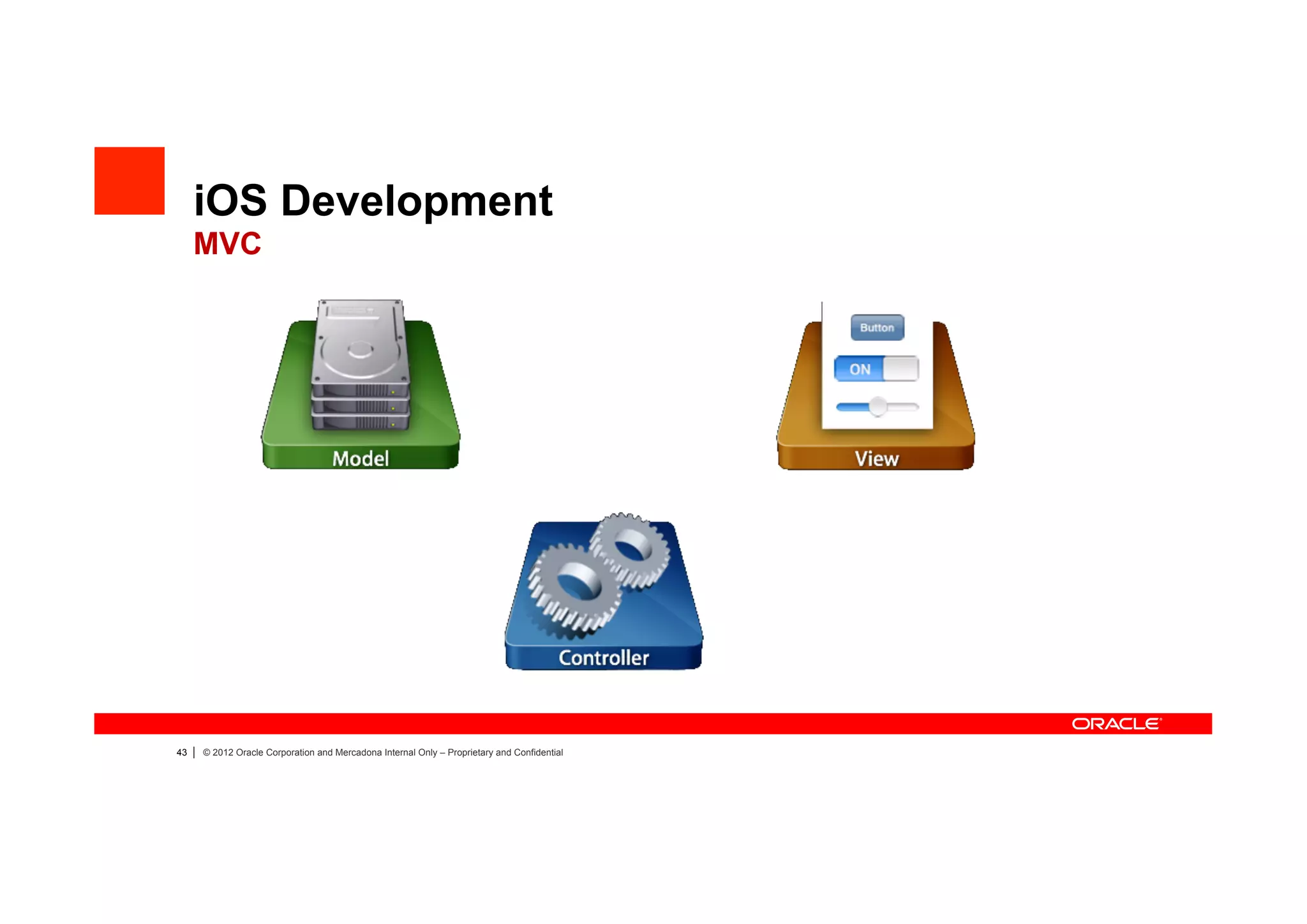 iOS Development
     MVC




43   |   © 2012 Oracle Corporation and Mercadona Internal Only – Proprietary and Confidential
 