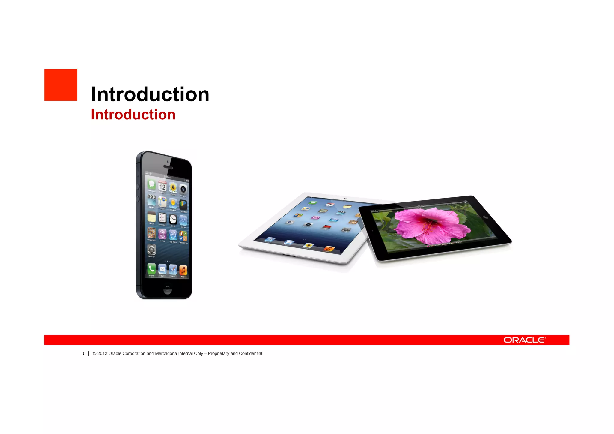 Introduction
        Introduction




5   |   © 2012 Oracle Corporation and Mercadona Internal Only – Proprietary and Confidential
 