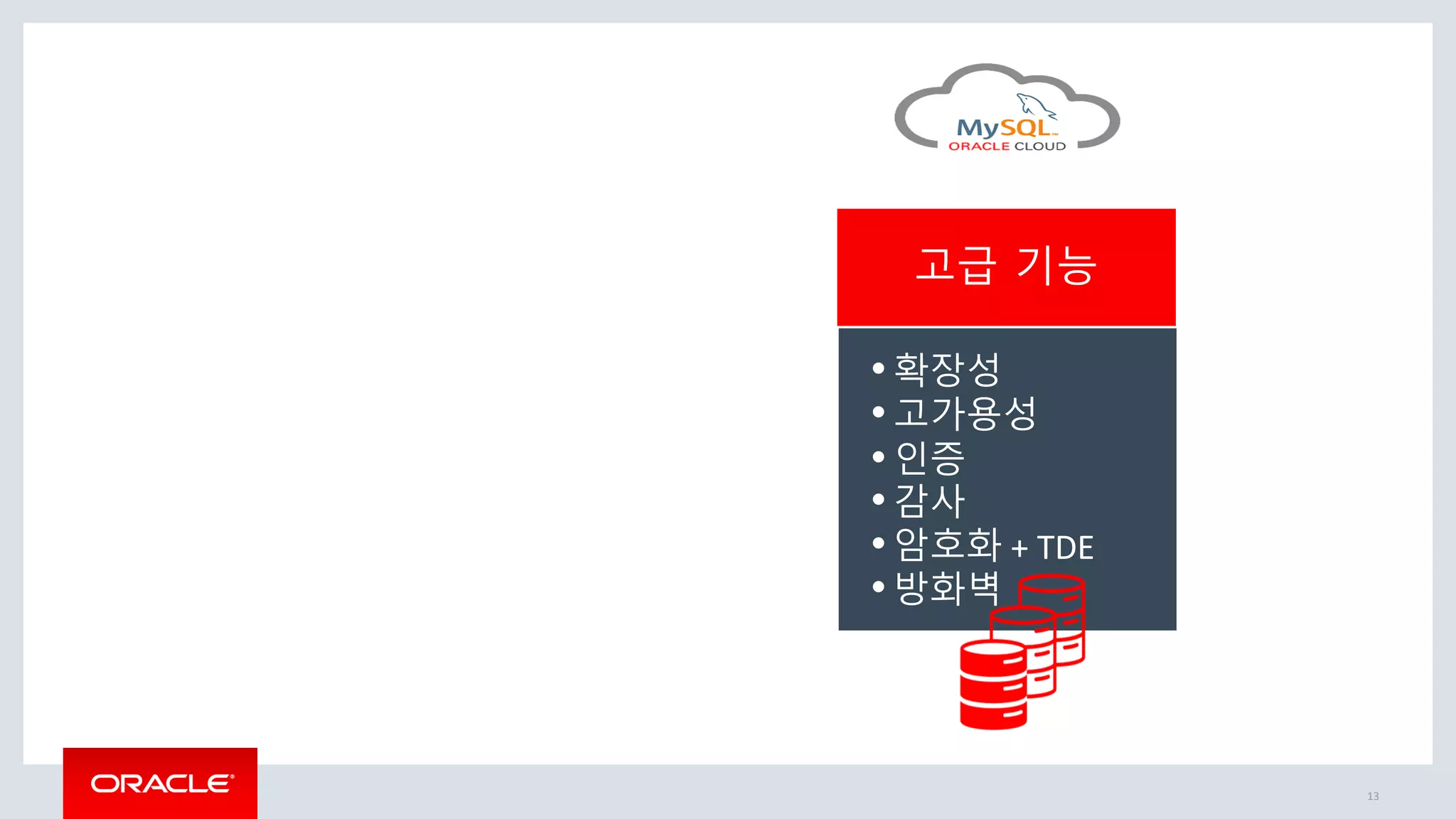 고급 기능
•확장성
•고가용성
•인증
•감사
•암호화 + TDE
•방화벽
13
 
