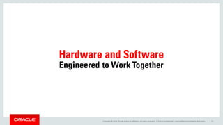 Copyright © 2014, Oracle and/or its affiliates. All rights reserved. | 
Oracle Confidential – Internal/Restricted/Highly Restricted 
21 
