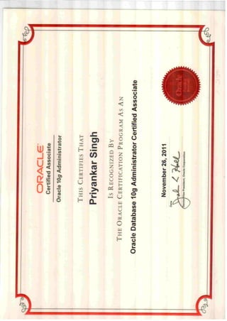 Oracle Database 10g Certified Associate