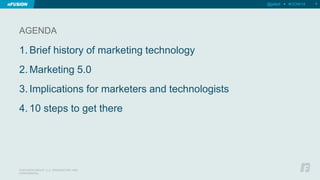 AGENDA 
1. Brief history of marketing technology 
2. Marketing 5.0 
3. Implications for marketers and technologists 
4. 10 steps to get there 
@jellett • #OOW14 3 
© NFUSION GROUP, LLC. PROPRIETARY AND 
CONFIDENTIAL. 
 