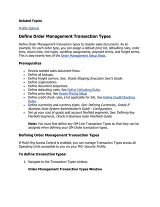 Order Management Entries Example Oracle order management implementation manual | DOCX