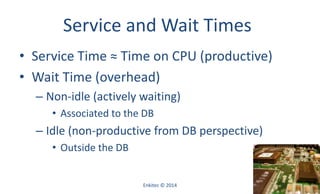 Service and Wait Times
• Service Time ≈ Time on CPU (productive)
• Wait Time (overhead)
– Non-idle (actively waiting)
• Associated to the DB
– Idle (non-productive from DB perspective)
• Outside the DB
Enkitec © 2014 16
 