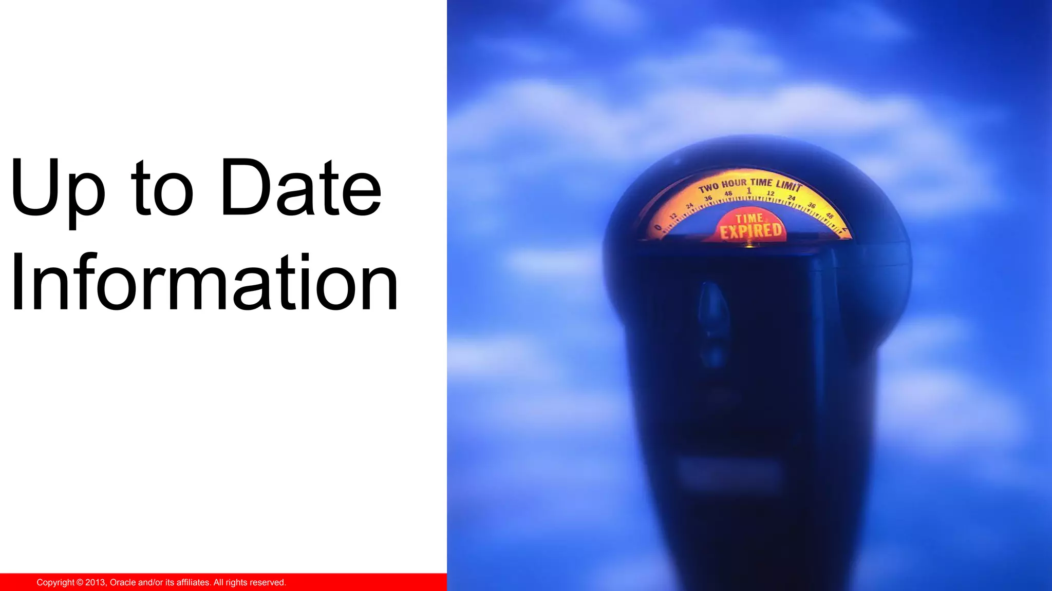 Copyright © 2013, Oracle and/or its affiliates. All rights reserved.
Up to Date
Information
 