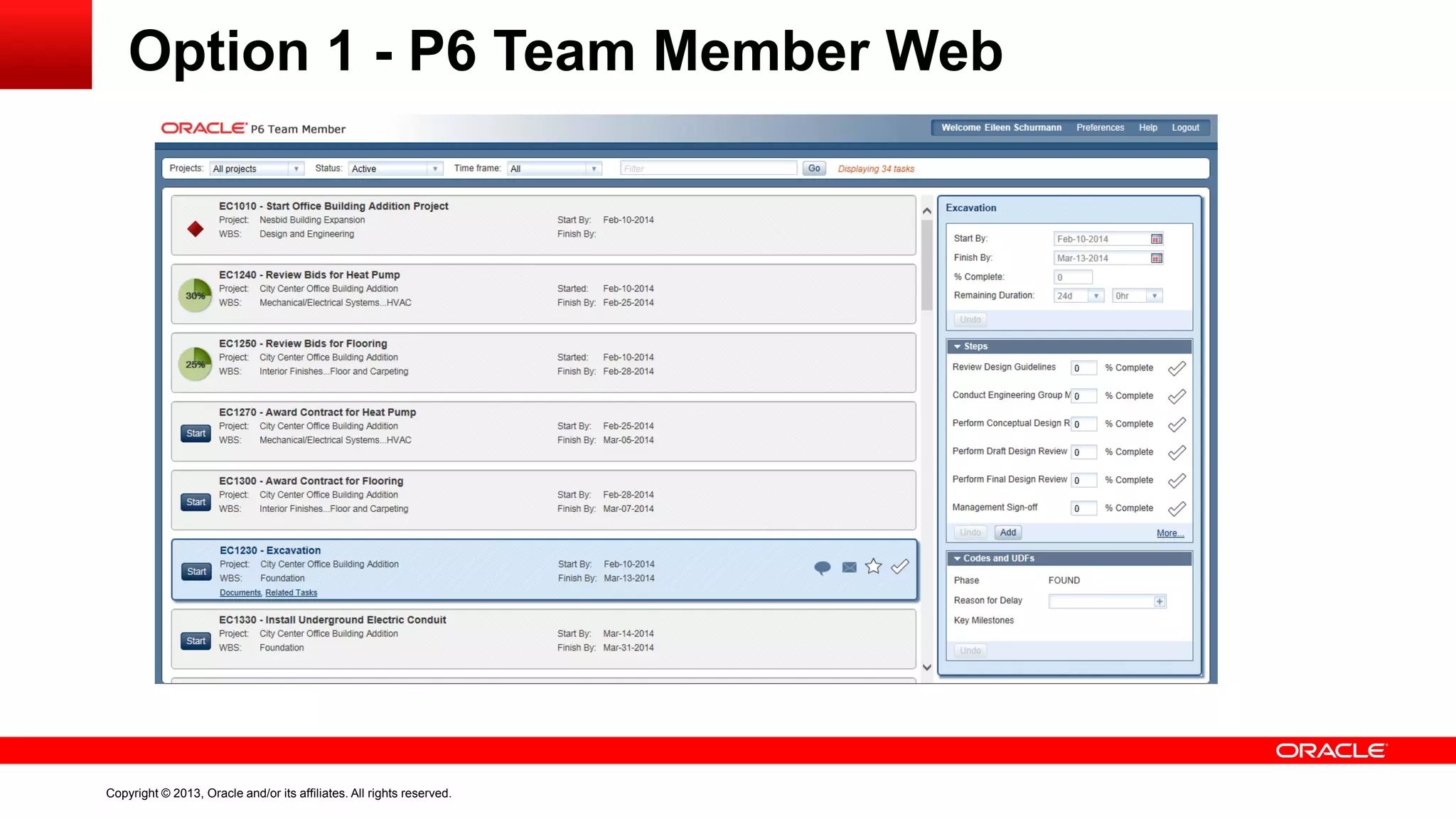 Copyright © 2013, Oracle and/or its affiliates. All rights reserved.
Option 1 - P6 Team Member Web
 