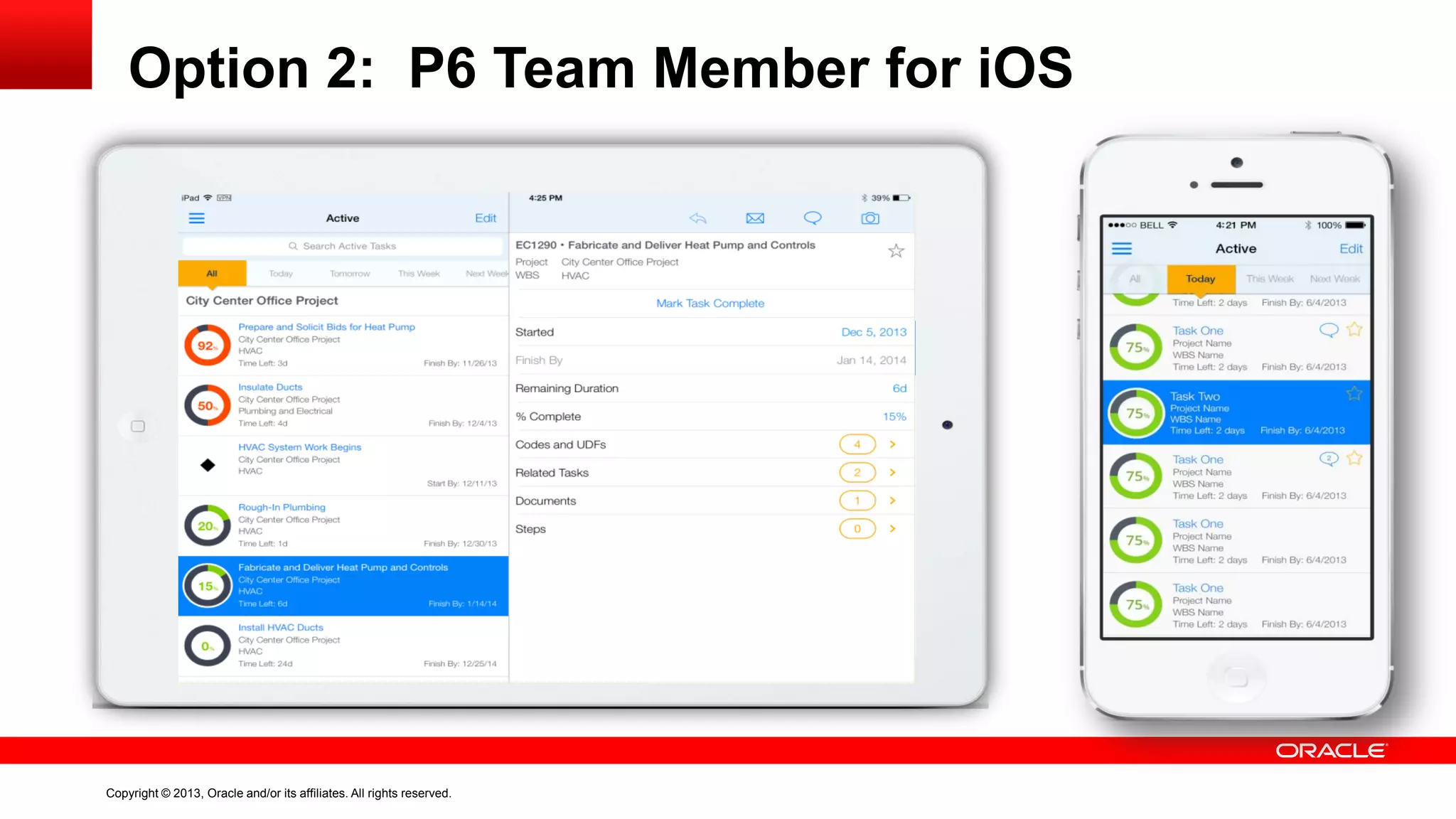 Copyright © 2013, Oracle and/or its affiliates. All rights reserved.
Option 2: P6 Team Member for iOS
 