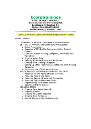ORACLE PRODUCT INFORMATION MANAGEMENT(PIM) Online training Tutorials | Best ORACLE PRODUCT INFORMATION MANAGEMENT(PIM) training | Ecorptrainings