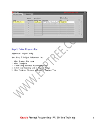 Oracle Project Accounting (PA) Online Training | DOCX