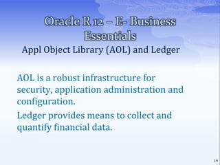 Oracle R 12 – E- Business EssentialsConcurrent ProcessingIt is a non-interactive, data dependent and does not interfere the task.8