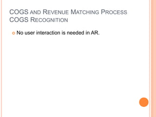 COGS AND REVENUE MATCHING PROCESS
COGS RECOGNITION
   No user interaction is needed in AR.
 