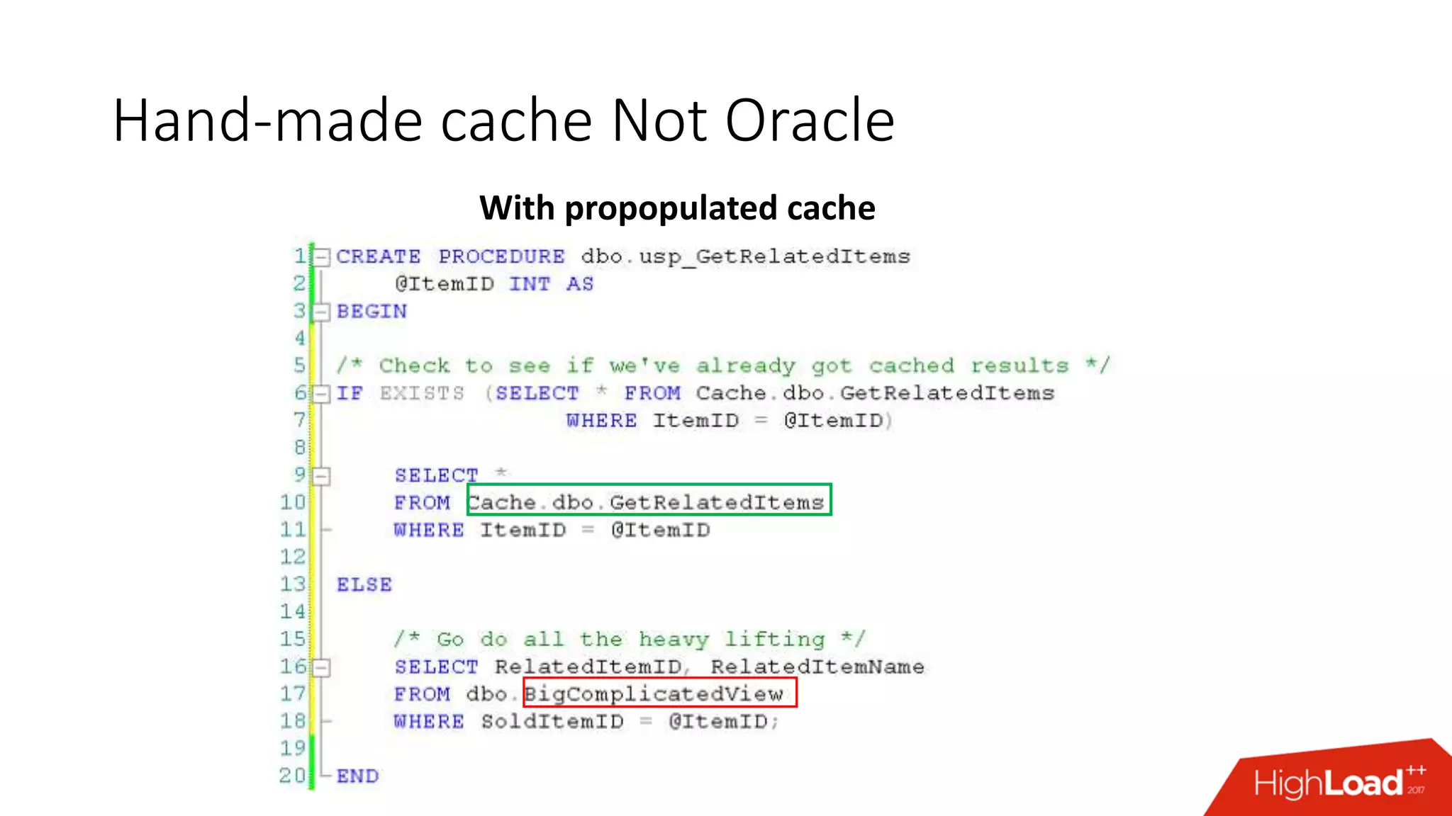 Hand-made cache Not Oracle
With propopulated cache
 