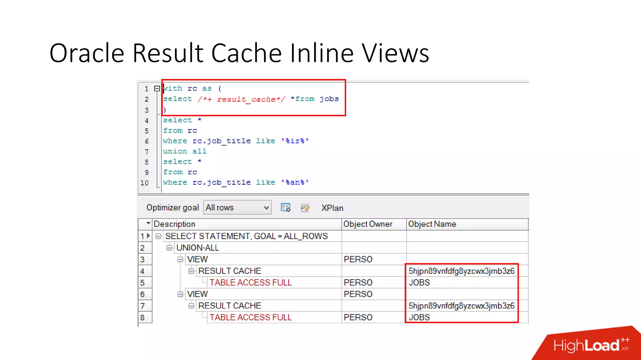 Oracle Result Cache Inline Views
 