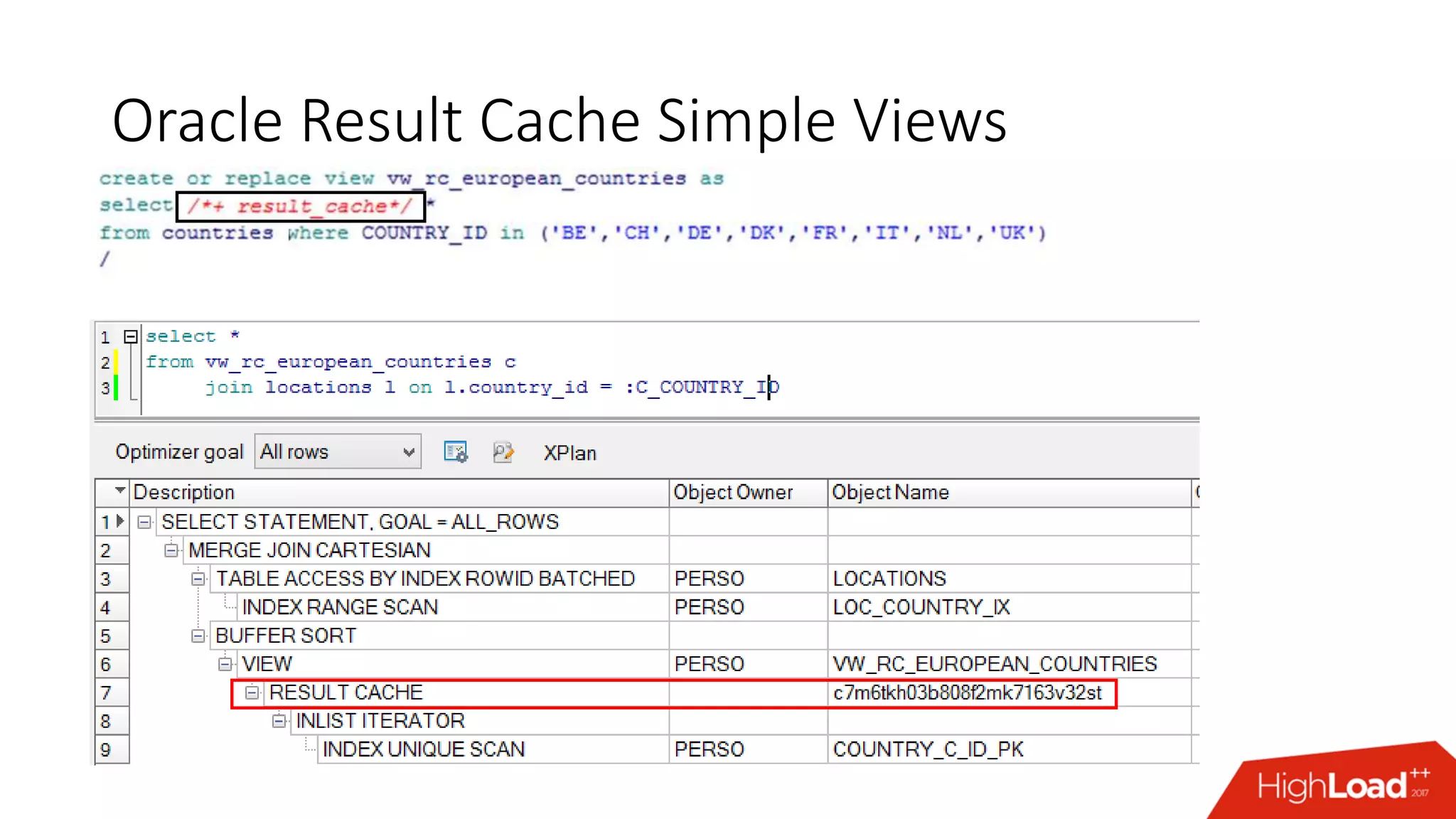 Oracle Result Cache Simple Views
 