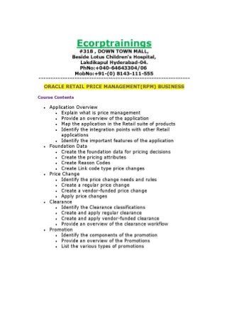 ORACLE RETAIL PRICE MANAGEMENT(RPM) BUSINESS Online training Tutorials | Best ORACLE RETAIL PRICE MANAGEMENT(RPM) BUSINESS training | Ecorptrainings