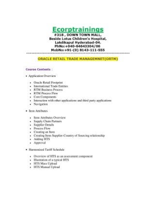 ORACLE RETAIL TRADE MANAGEMENT(ORTM) Training in Hyderabad India Ecorp Institute