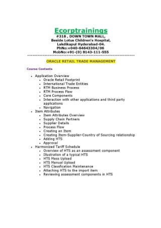 ORACLE RETAIL TRADE MANAGEMENT Online training Tutorials | Best ORACLE RETAIL TRADE MANAGEMENT training | Ecorptrainings