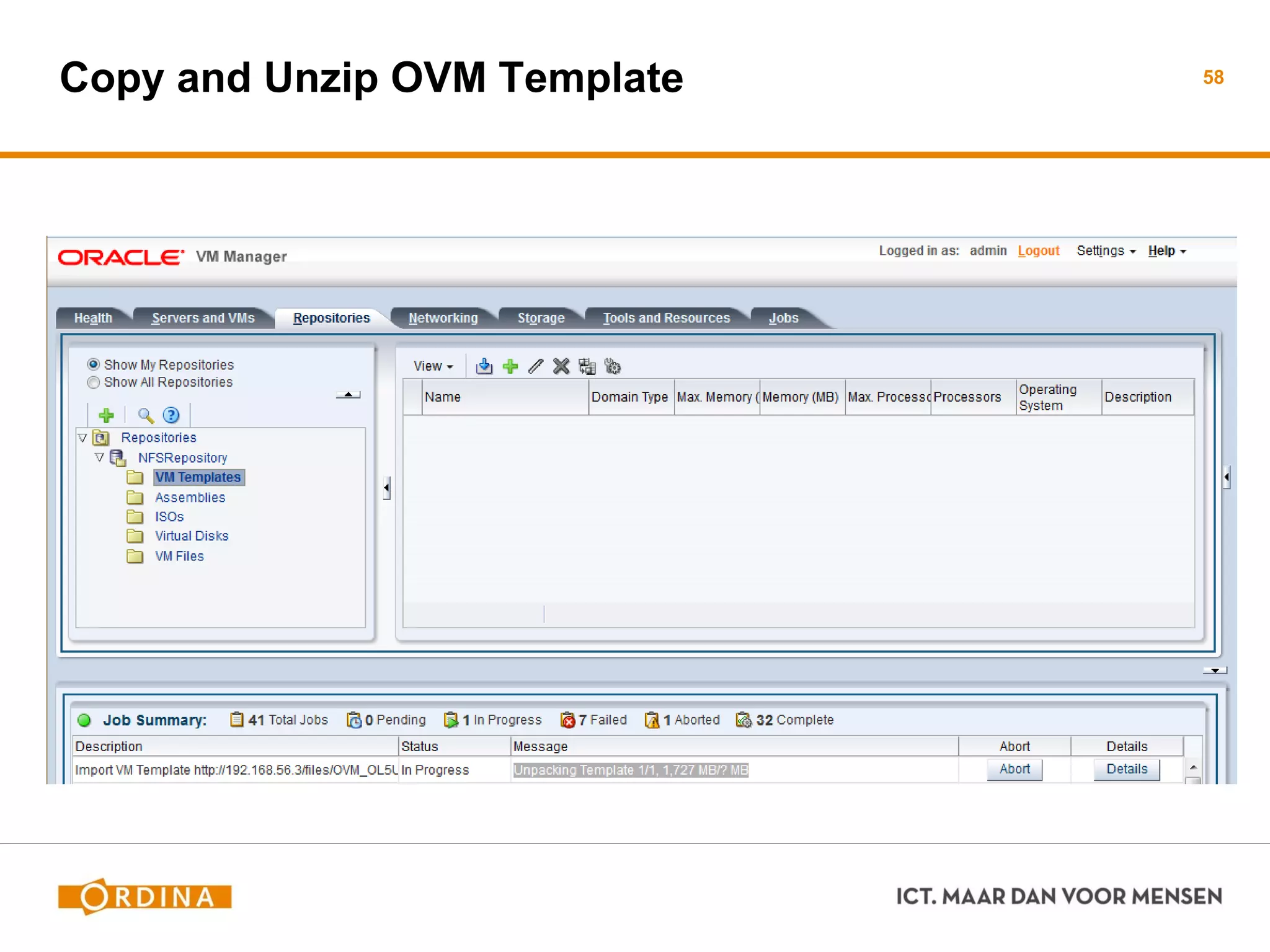 Copy and Unzip OVM Template 58
 