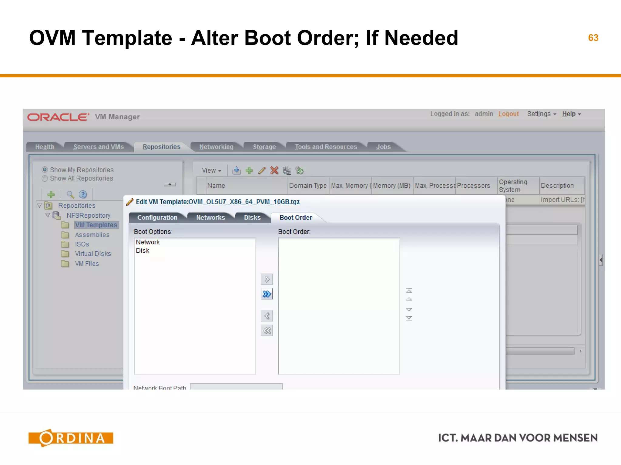 OVM Template - Alter Boot Order; If Needed 63
 