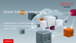 Copyright	©	2015, Oracle	and/or	its	affiliates.	All	rights	reserved.		|
Oracle	Software	Integration	
Onder Ozbek,	Sr Product	Manager
Yoana Gyurova,	Product	Manager
June	14,	2016
 