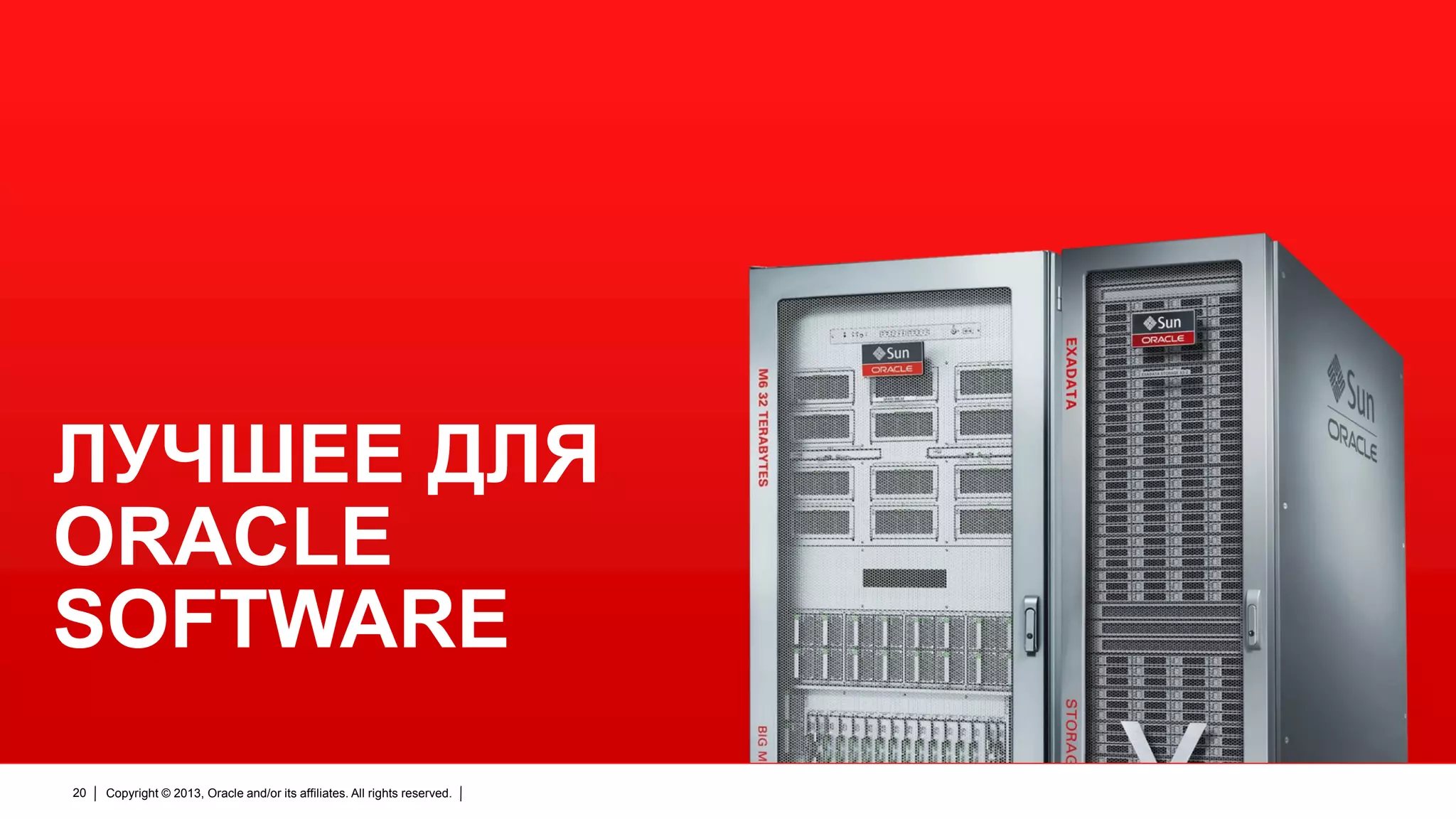ЛУЧШЕЕ ДЛЯ
ORACLE
SOFTWARE
20

Copyright © 2013, Oracle and/or its affiliates. All rights reserved.

 