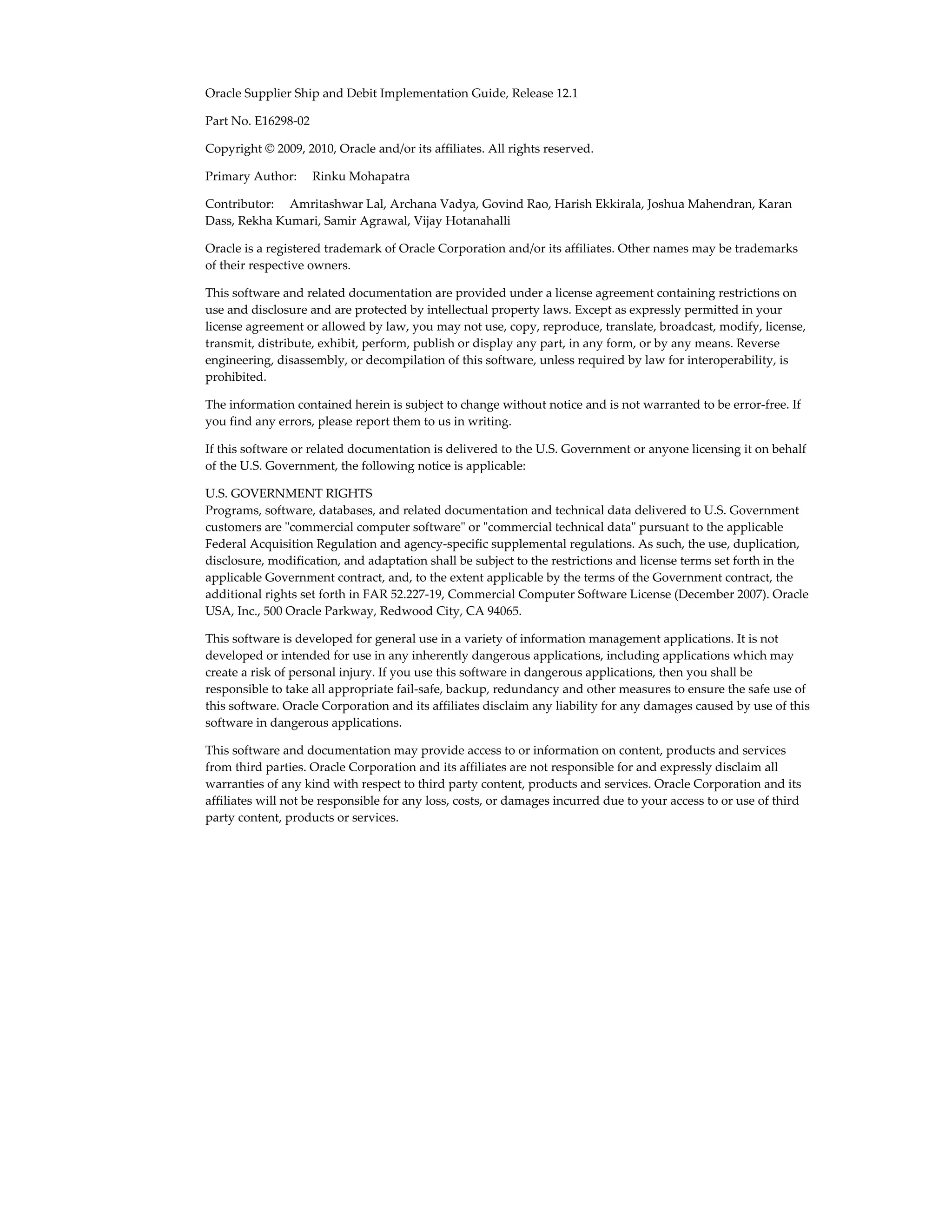 Oracle supplier ship and debit | PDF