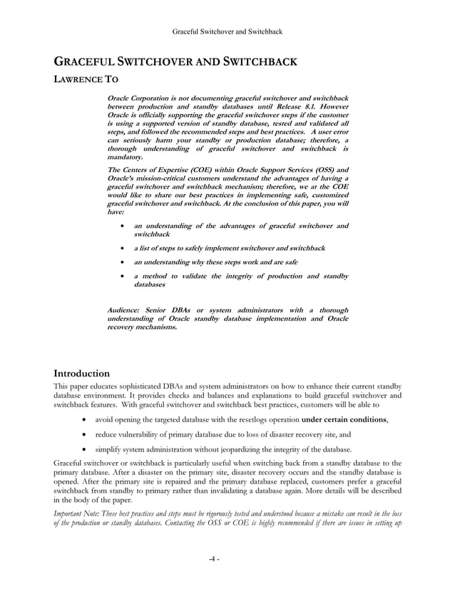 Oracle switch over_back | PDF