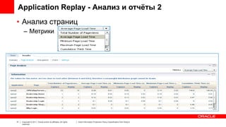 Application Replay - Анализ и отчёты 2
• Анализ страниц
– Метрики

31

Copyright © 2011, Oracle and/or its affiliates. All rights
reserved.

Insert Information Protection Policy Classification from Slide 8

 