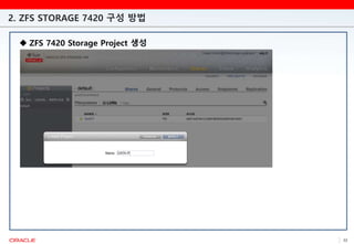 2. ZFS STORAGE 7420 구성 방법
22
 ZFS 7420 Storage Project 생성
 