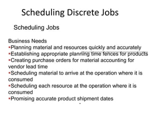 Scheduling Discrete Jobs
Business Needs
Planning material and resources quickly and accurately
Establishing appropriate ...