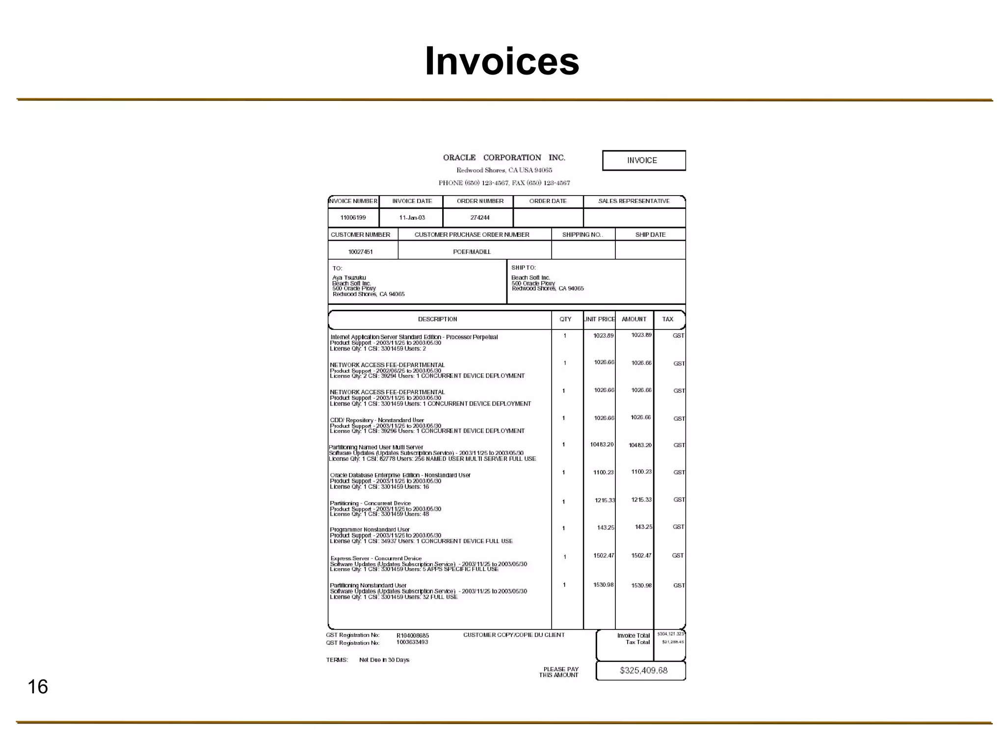 16 
Invoices 
 