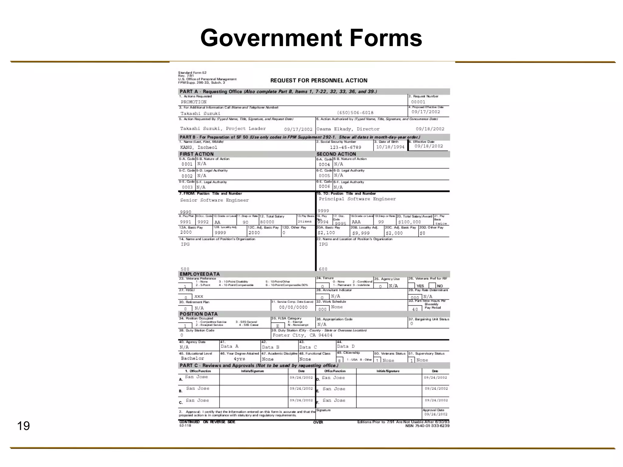 19 
Government Forms 
 