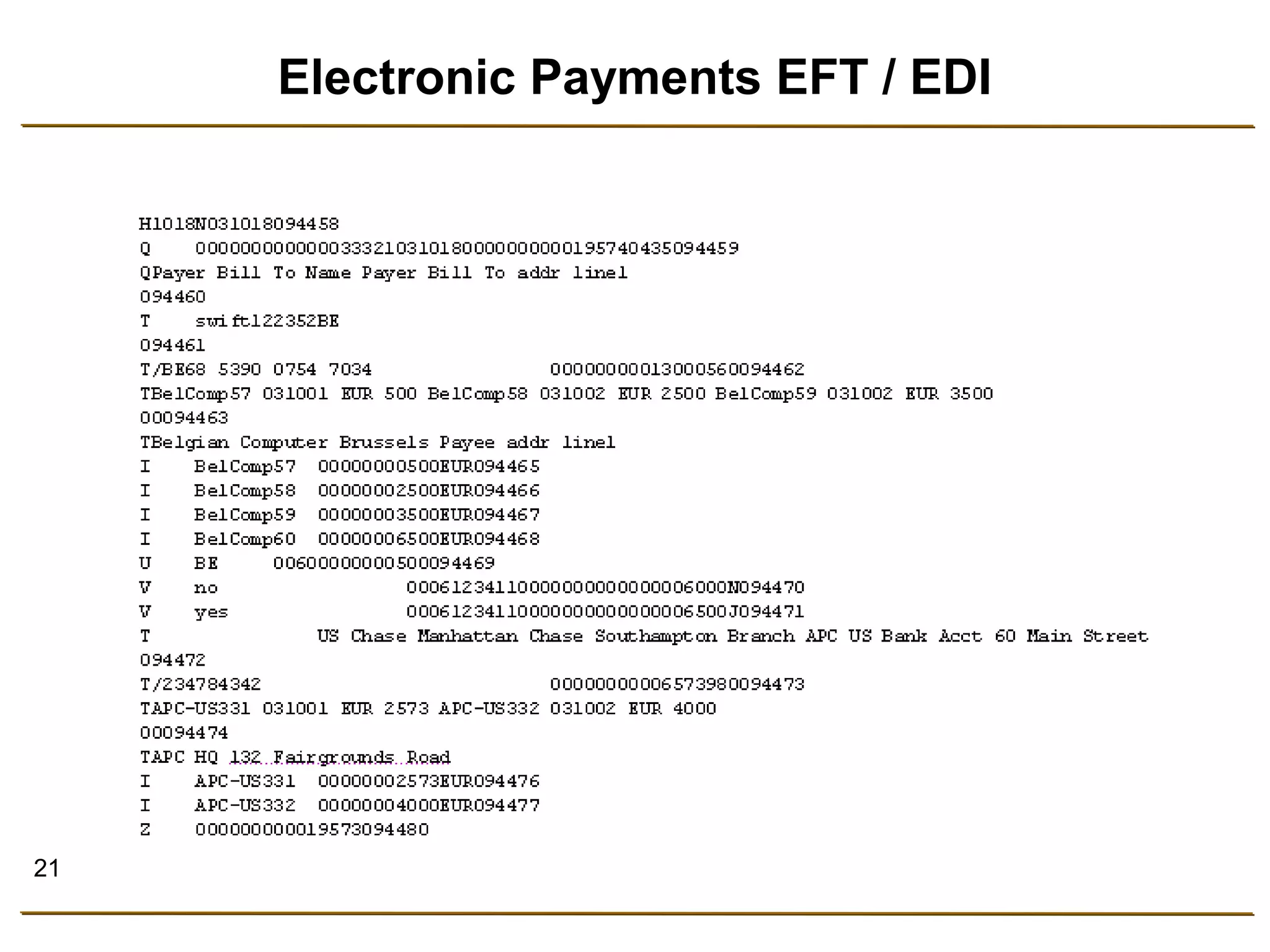 21 
Electronic Payments EFT / EDI 
 