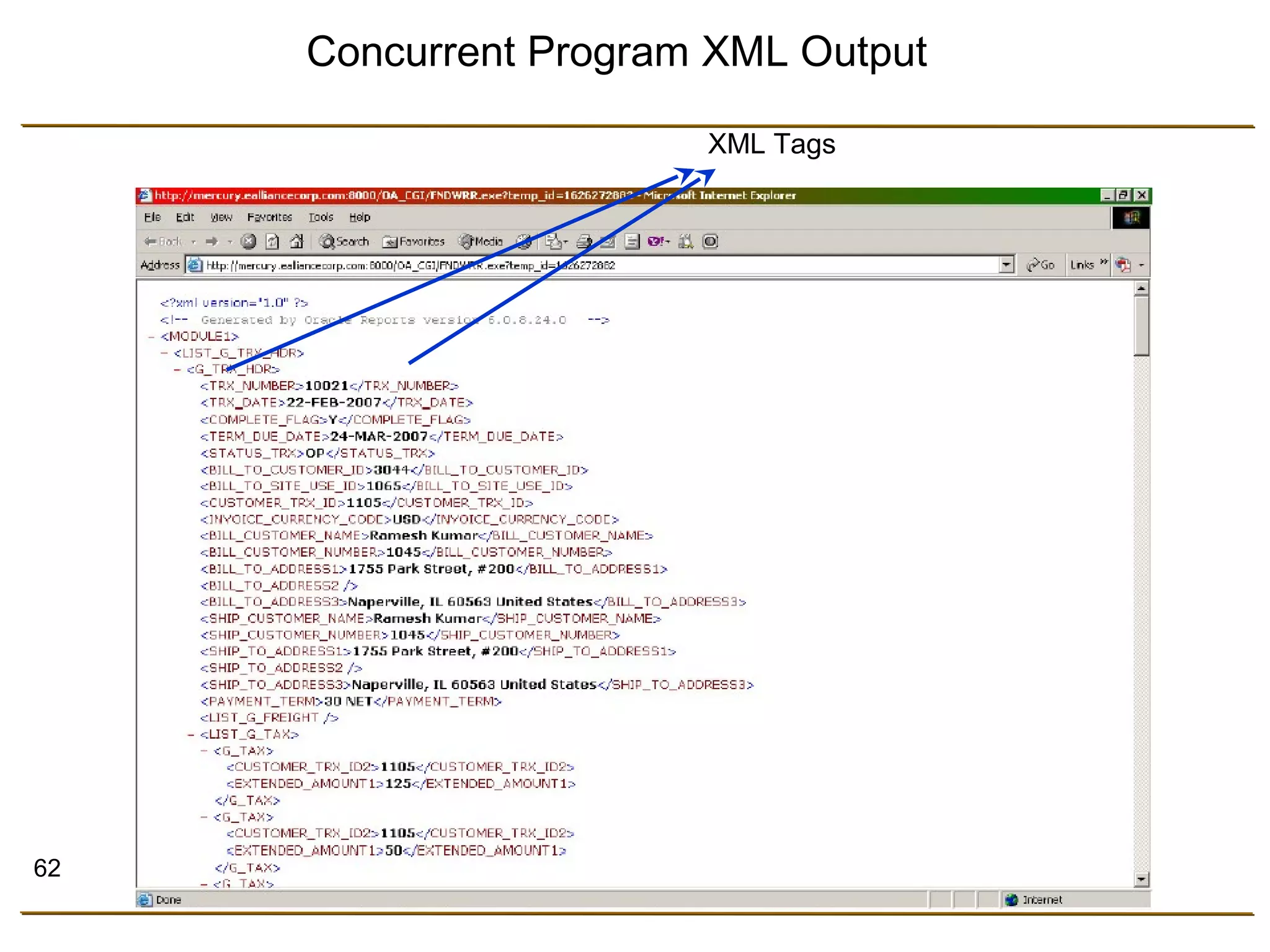 62 
Concurrent Program XML Output 
XML Tags 
 
