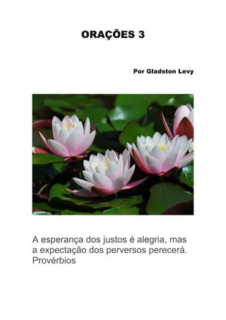 ORAÇÕES 3


                        Por Gladston Levy




A esperança dos justos é alegria, mas
a expectação dos perversos perecerá.
Provérbios
 