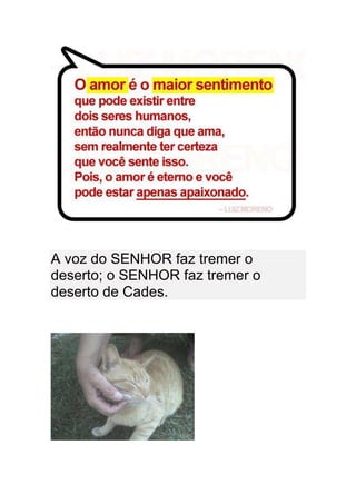 A voz do SENHOR faz tremer o
deserto; o SENHOR faz tremer o
deserto de Cades.
 