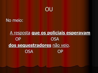 OU
No meio:
A resposta que os policiais esperavam
OP OSA
dos sequestradores não veio.
OSA OP
 