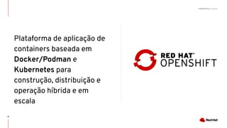 CONFIDENTIAL Designator
Plataforma de aplicação de
containers baseada em
Docker/Podman e
Kubernetes para
construção, distribuição e
operação híbrida e em
escala
31
 