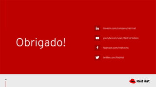 linkedin.com/company/red-hat
youtube.com/user/RedHatVideos
facebook.com/redhatinc
twitter.com/RedHat
Obrigado!
44
 