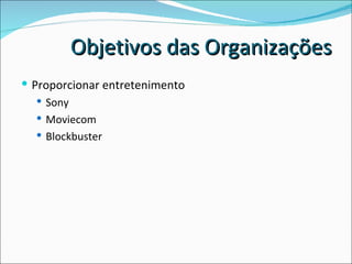 Proporcionar entretenimento Sony Moviecom Blockbuster Objetivos das Organizações 