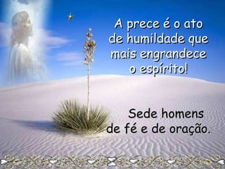 A prece é o ato
de humildade que
mais engrandece
o espírito!
Sede homens
de fé e de oração.

 