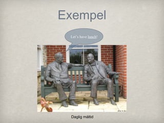 Exempel
Let’s have lunch!

Zorba the Geek

Daglig måltid

 