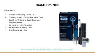 Oral-B Pro 7000
Quick Specs:
● Number of Brushing Modes - 6
● Brushing Modes - Daily Clean, Gum Care,
Sensitive, Whitening...